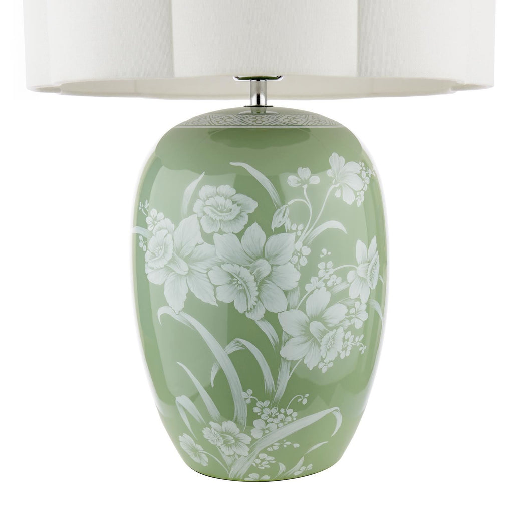 Laura Ashley Pashley Table Lamp Green Ceramic and Polished Chrome With Shade LA3756734-Q