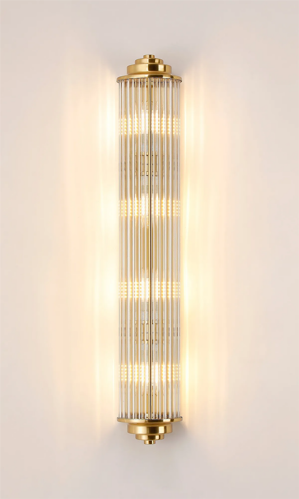 Pillar 4 Light Bathroom Wall Light In Gold And Clear Glass Rods IP44 G9