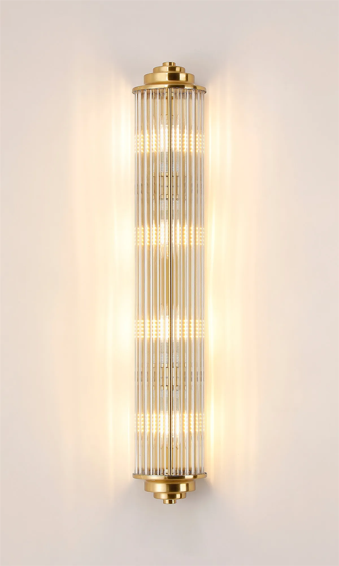 Pillar 4 Light Bathroom Wall Light In Gold And Clear Glass Rods IP44 G9
