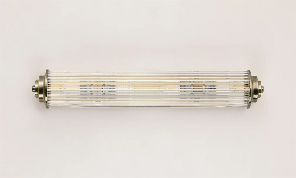 Pillar 4 Light Bathroom Wall Light In Antique Brass And Clear Glass Rods IP44 G9