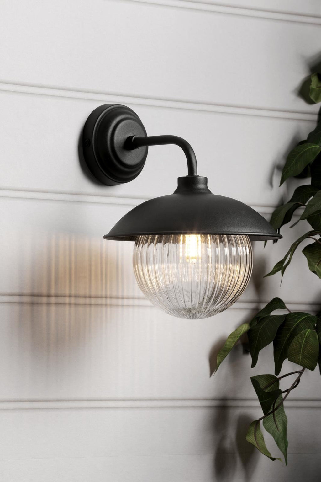 Laura Ashley Hatton Outdoor Wall Light Matt Black and Ribbed Glass IP44 LA3756722-Q