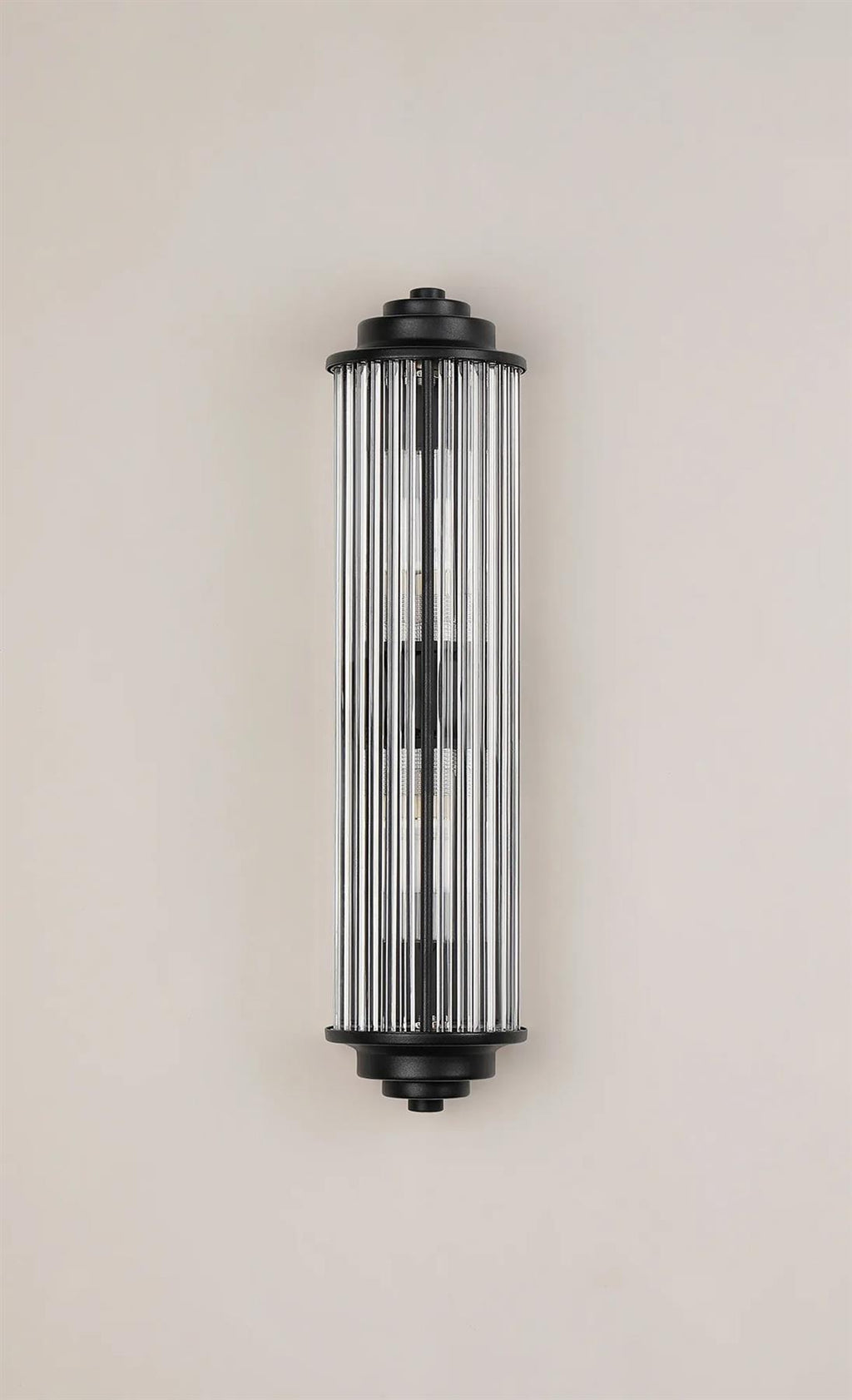 Pillar 2 Light Bathroom Wall Light In Satin Black And Clear Glass Rods IP44 G9