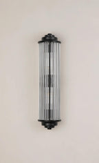 Pillar 2 Light Bathroom Wall Light In Satin Black And Clear Glass Rods IP44 G9