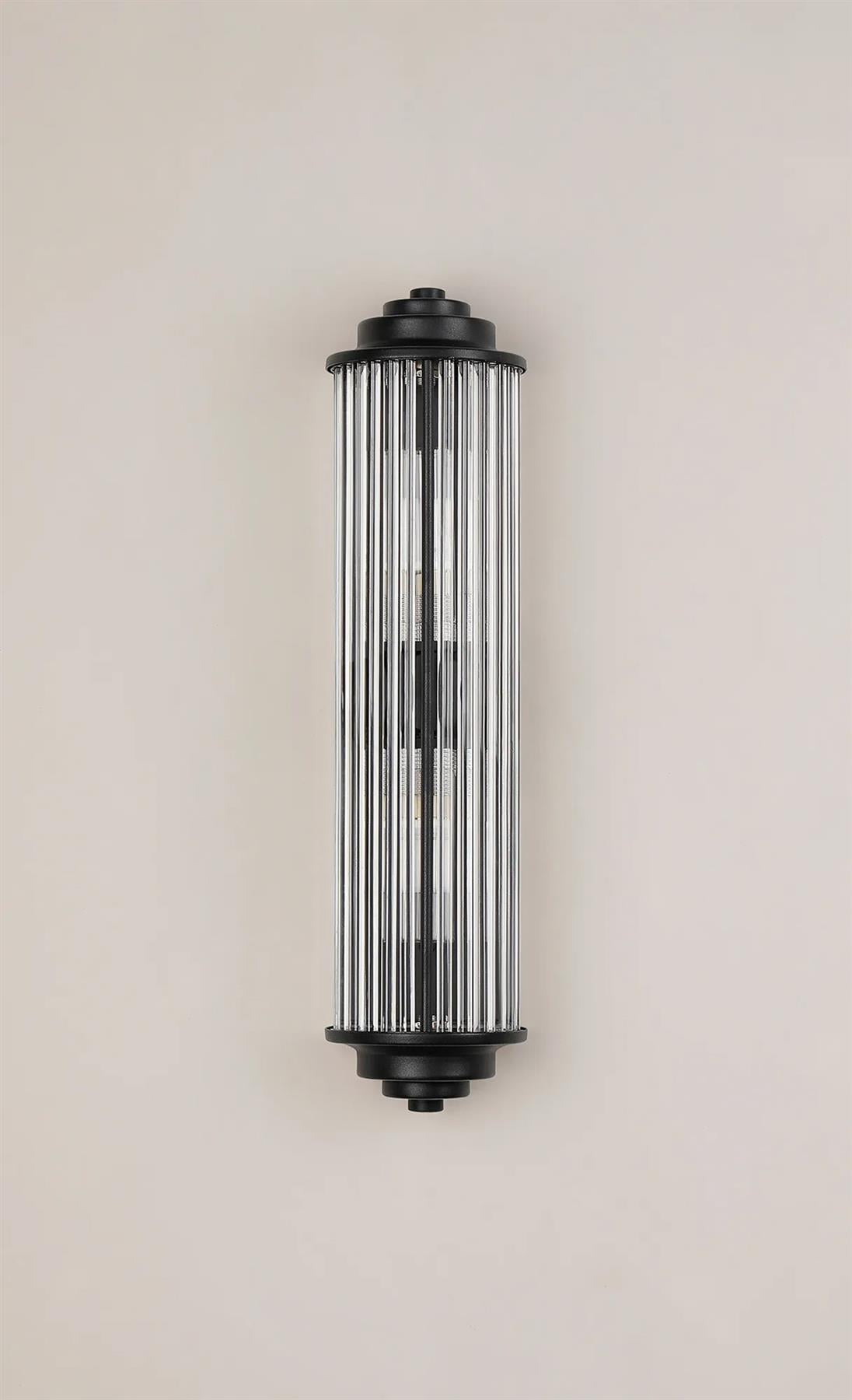 Pillar 2 Light Bathroom Wall Light In Satin Black And Clear Glass Rods IP44 G9