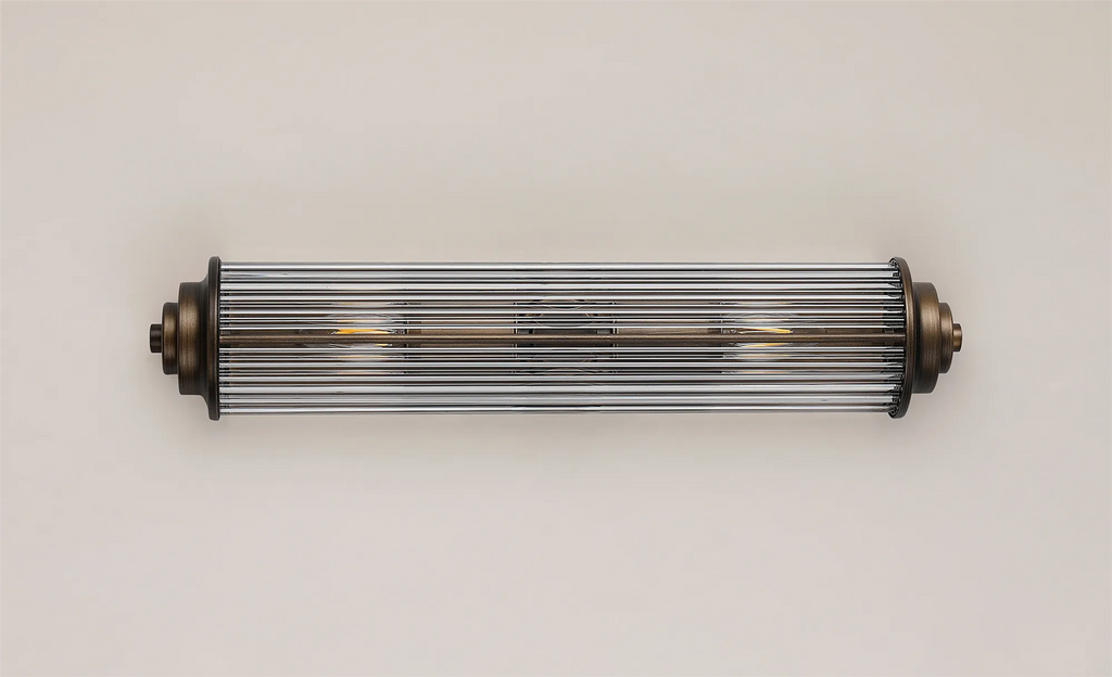 Pillar 2 Light Bathroom Wall Light In Bronze And Clear Glass Rods IP44 E14
