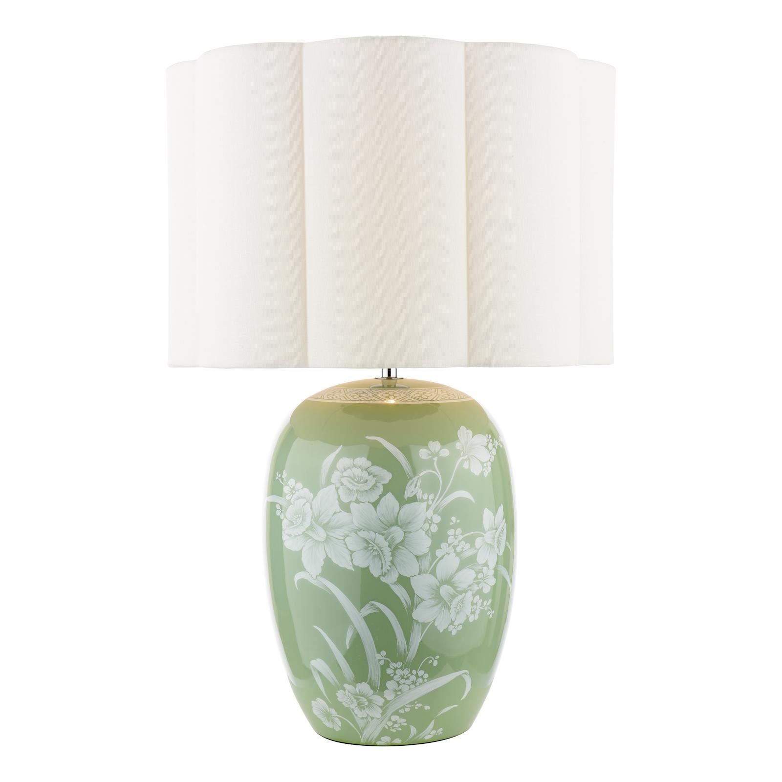 Laura Ashley Pashley Table Lamp Green Ceramic and Polished Chrome With Shade LA3756734-Q