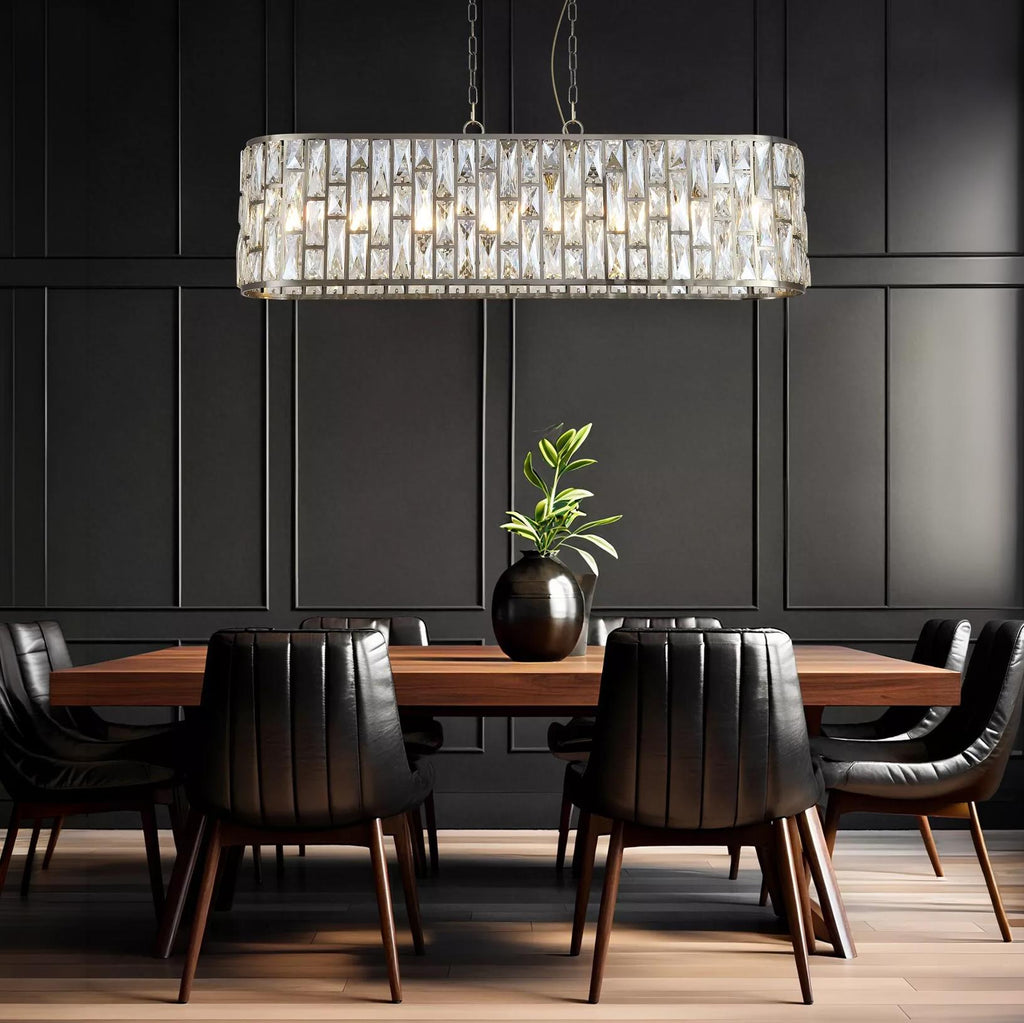 Bijou 8 Light  Oval Ceiling Pendant Light In Antique Brass Finish With Crystal Glass 65818-8AB