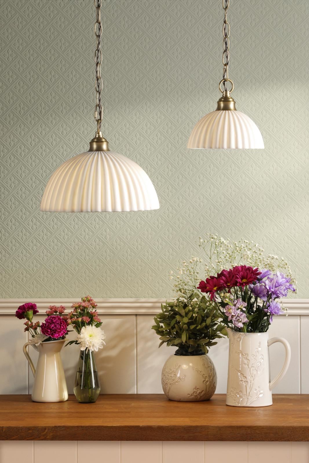 Laura Ashley Durford Large Pendant Matt Antique Brass and White LA3756726-Q