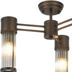 Pillar 3 Light Bathroom Semi Flush Ceiling Light In Bronze And Clear Glass Rods IP44 E14