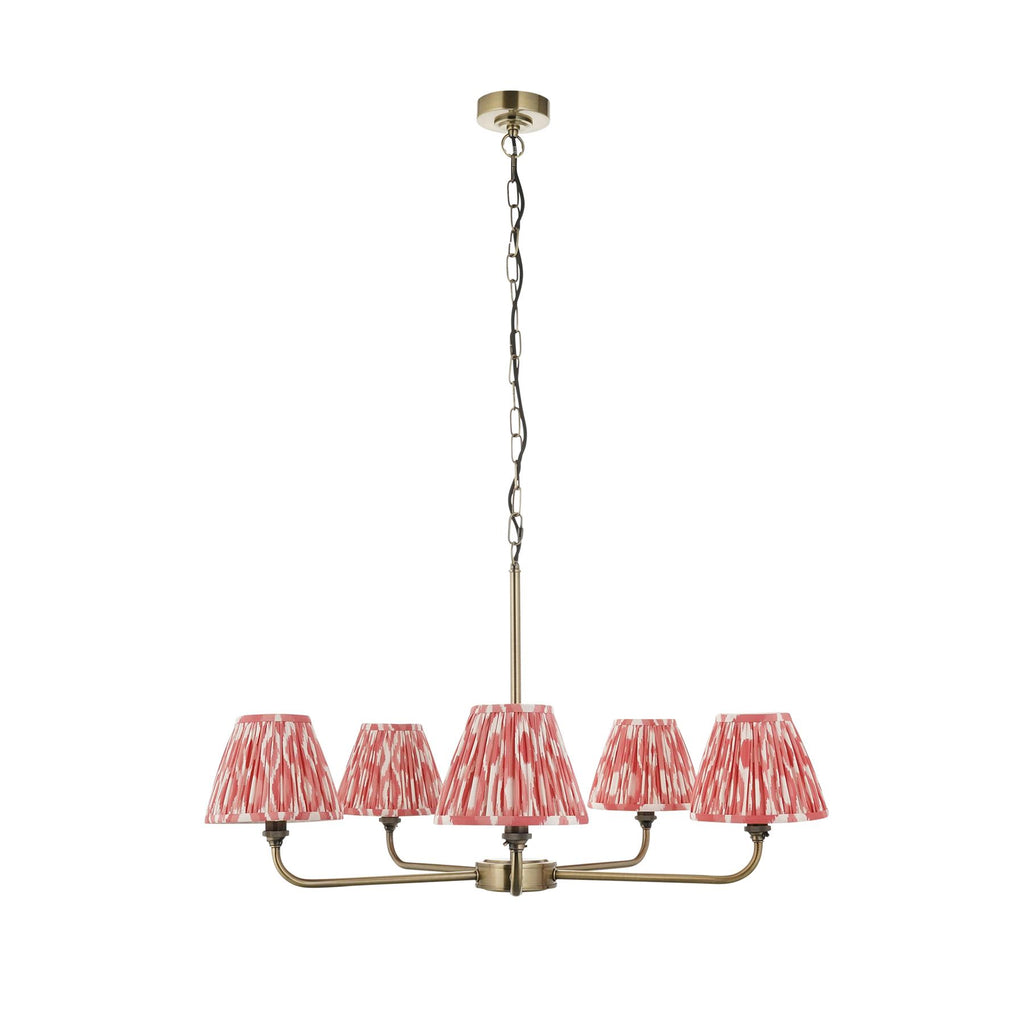Lille 5 Light Ceiling Pendant Light In Antique Brass With Coral Pink Shades 118045