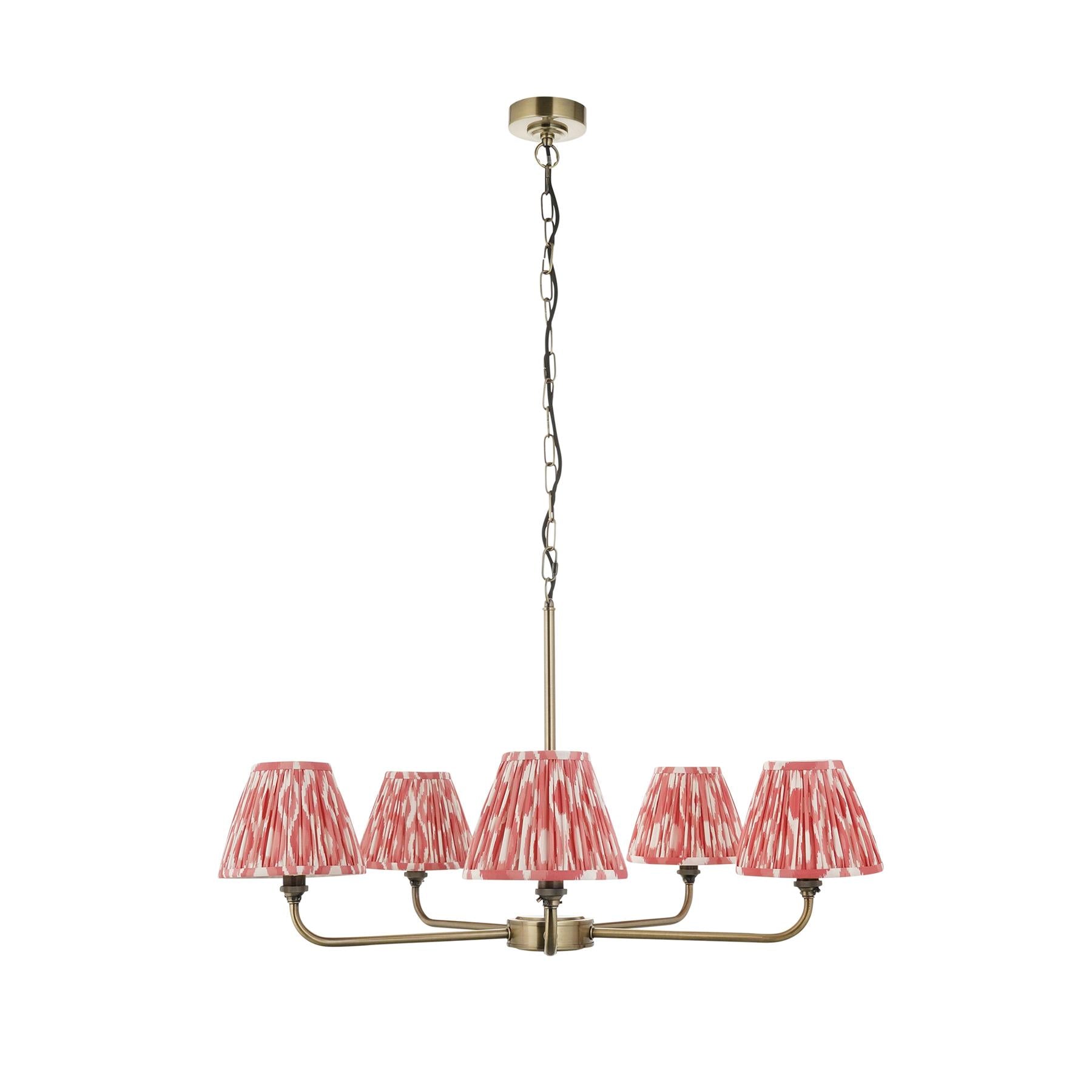 Lille 5 Light Ceiling Pendant Light In Antique Brass With Coral Pink Shades 118045