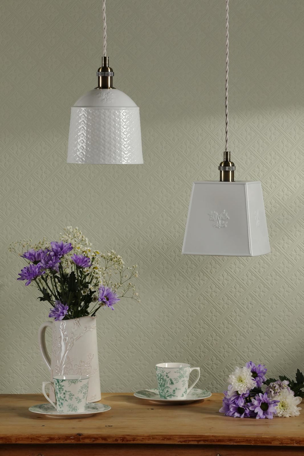 Laura Ashley Porcelain Pendant Cream and Antique Brass LA3756731-Q
