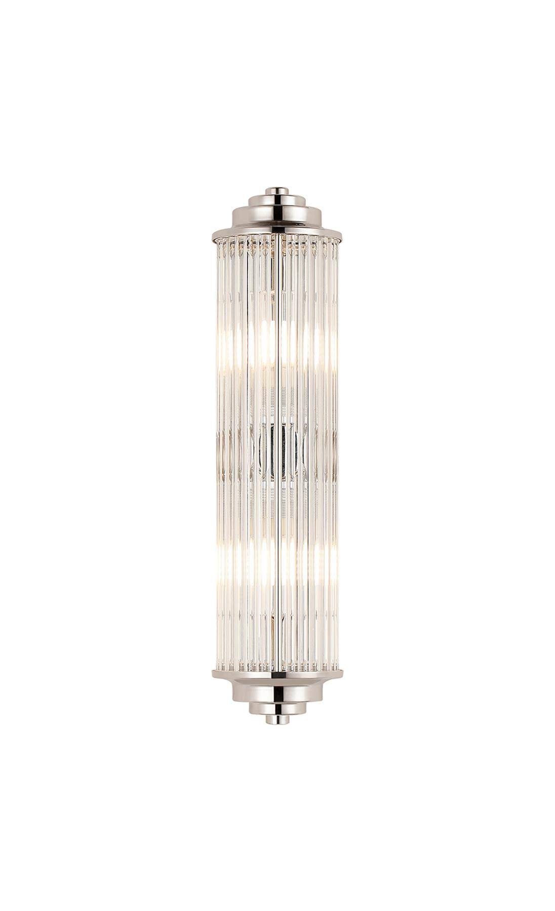 Pillar 2 Light Bathroom Wall Light In Polished Nickel And Clear Glass Rods IP44 G9