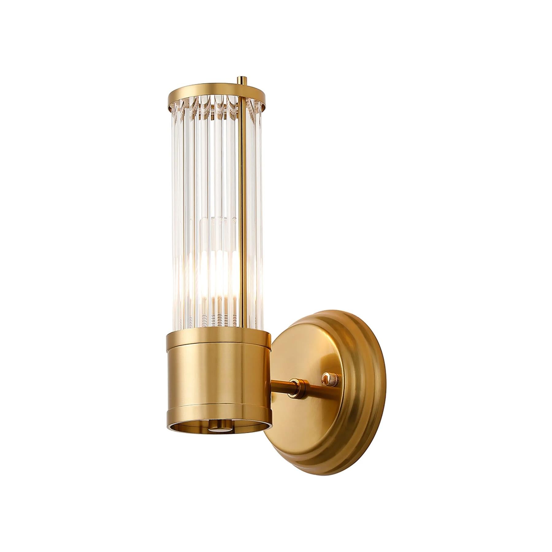 Pillar 1 Light Bathroom Wall Light In Gold And Clear Glass Rods IP44 E14