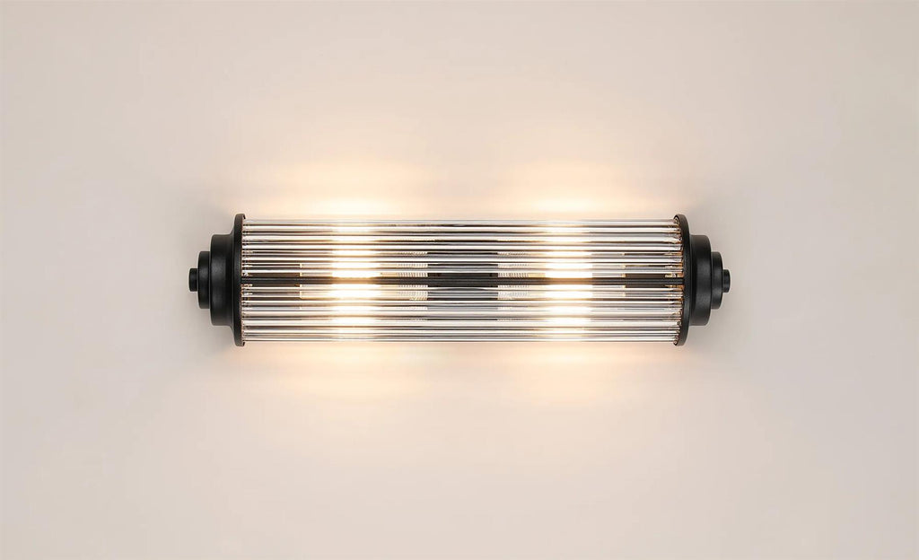 Pillar 2 Light Bathroom Wall Light In Satin Black And Clear Glass Rods IP44 G9