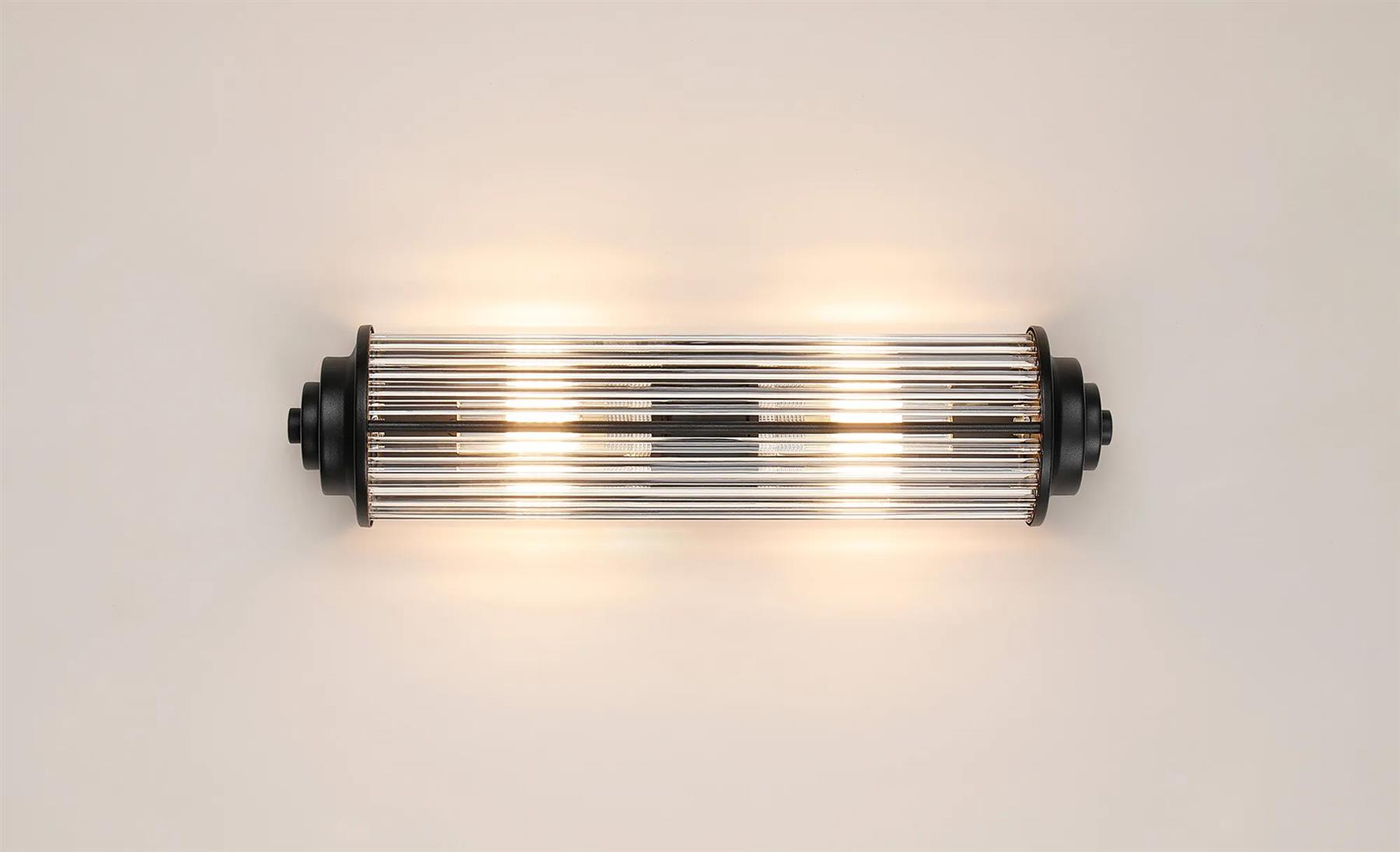 Pillar 2 Light Bathroom Wall Light In Satin Black And Clear Glass Rods IP44 G9