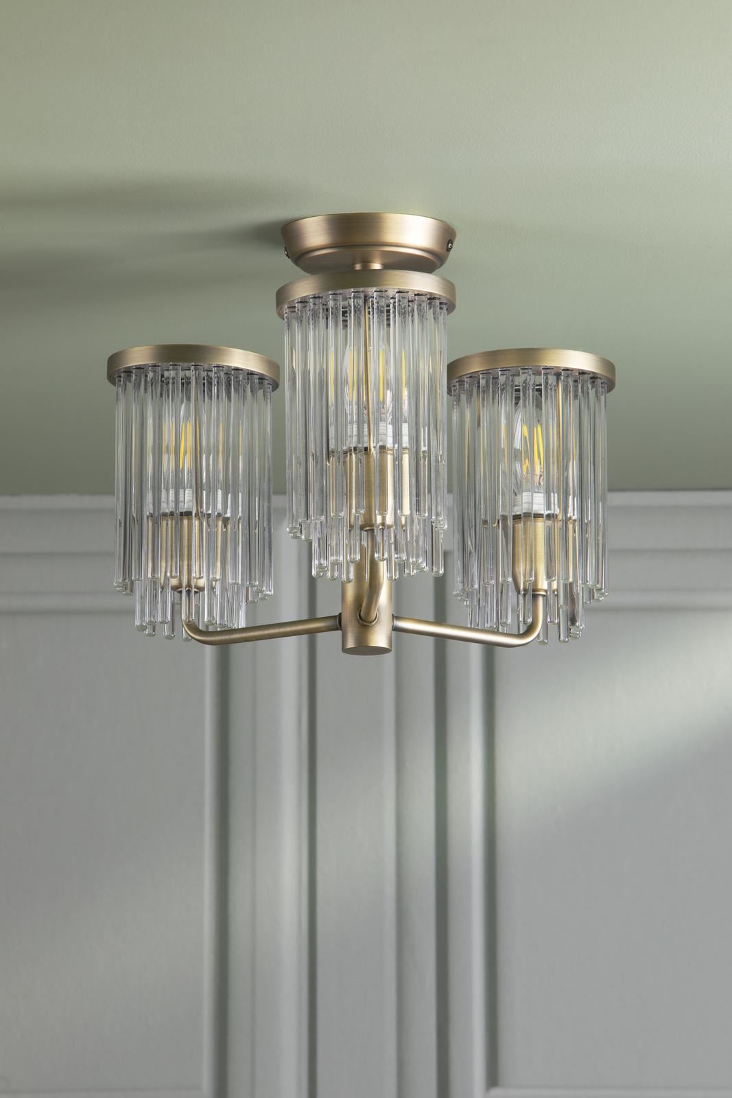 Laura Ashley Hilcote 3 Light Semi-Flush Matt Antique Brass and Glass LA3756649-Q