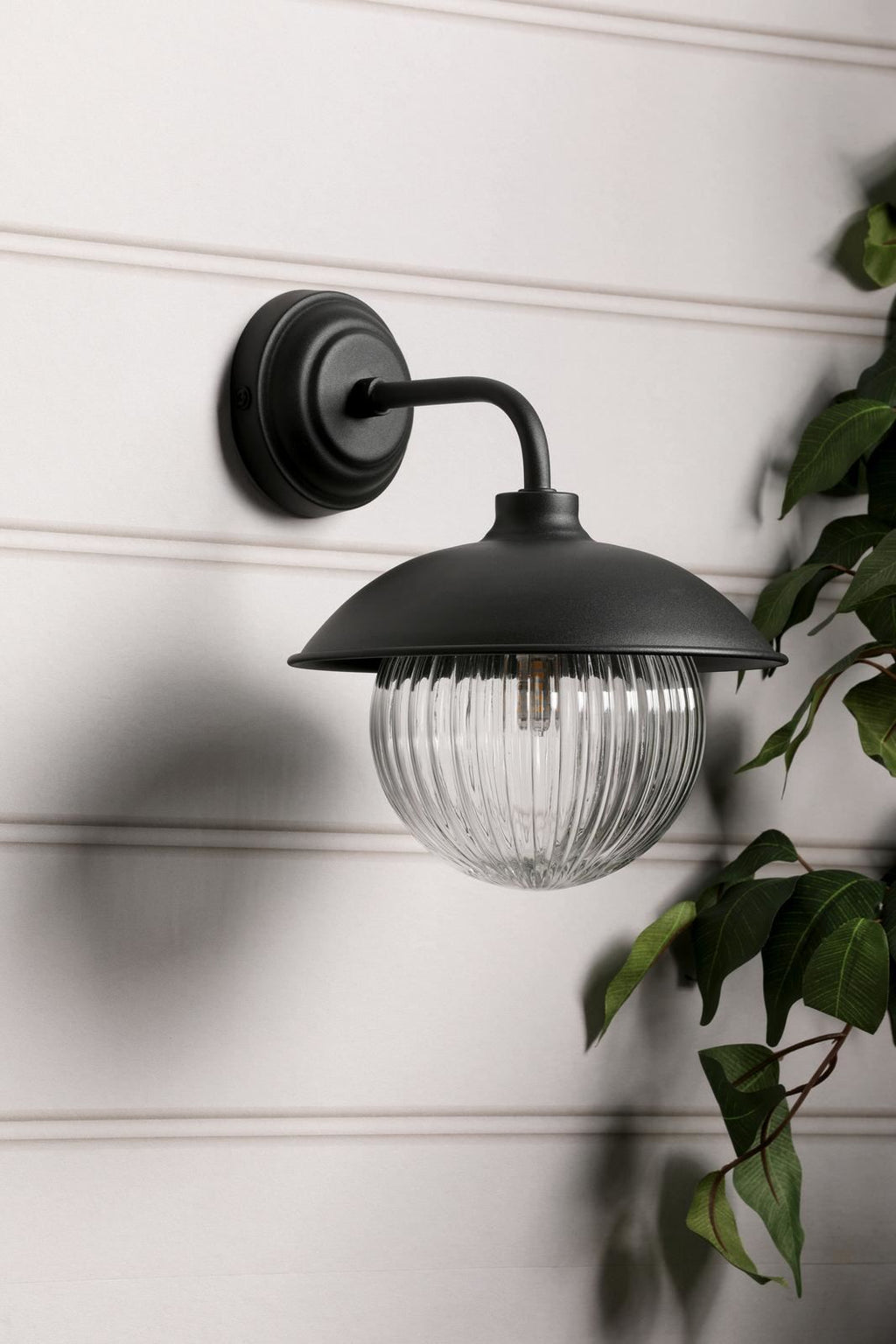 Laura Ashley Hatton Outdoor Wall Light Matt Black and Ribbed Glass IP44 LA3756722-Q