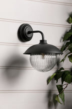Laura Ashley Hatton Outdoor Wall Light Matt Black and Ribbed Glass IP44 LA3756722-Q
