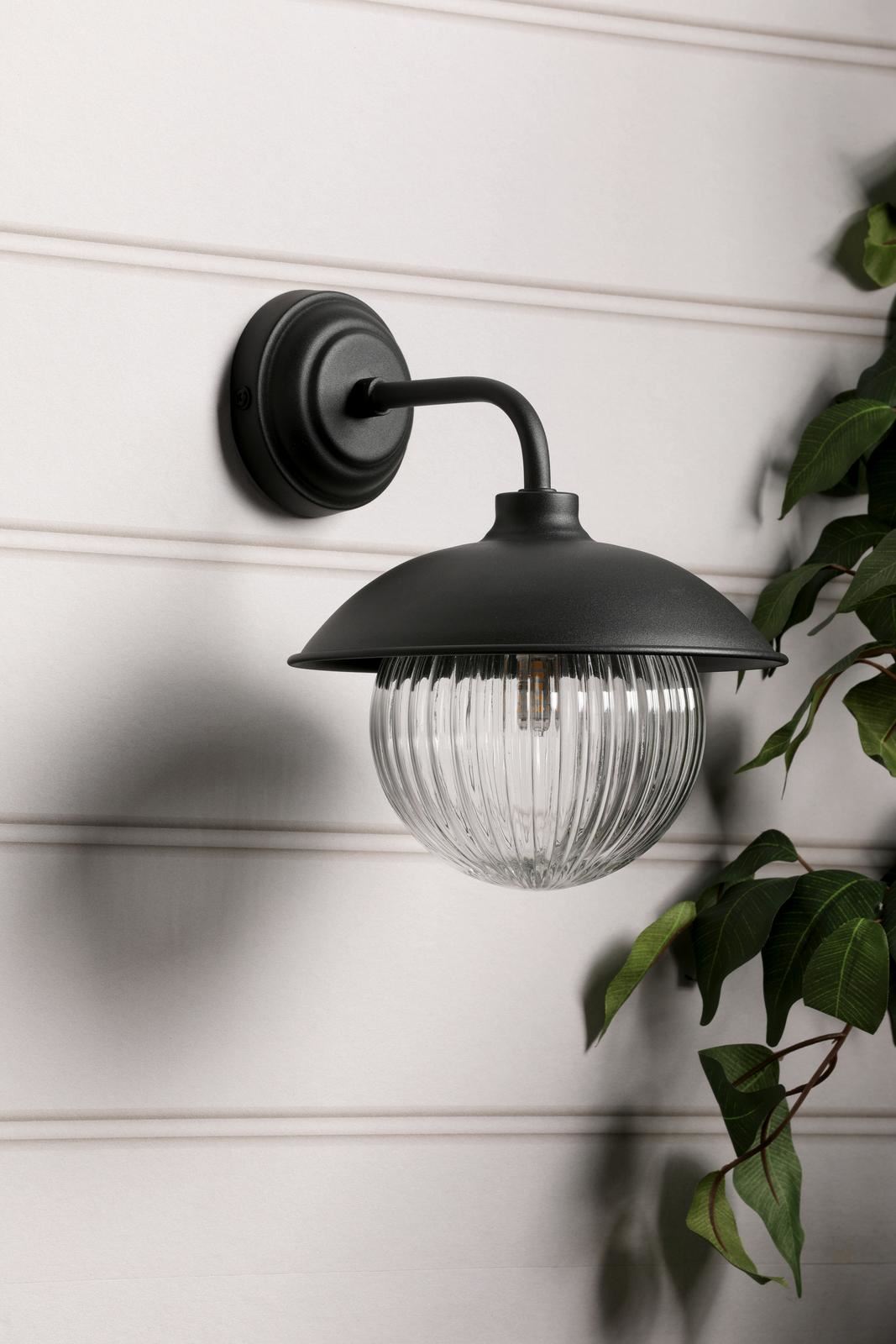Laura Ashley Hatton Outdoor Wall Light Matt Black and Ribbed Glass IP44 LA3756722-Q