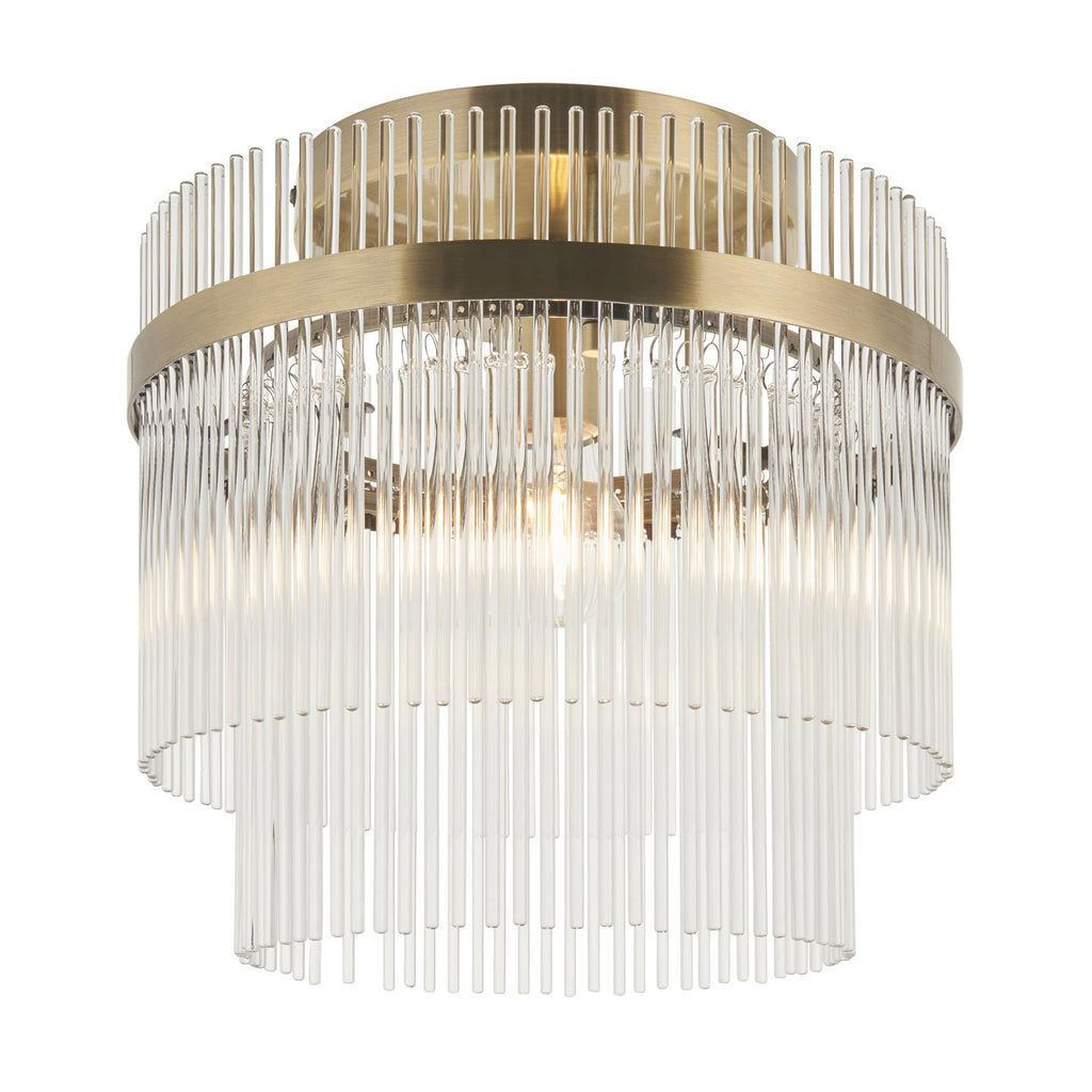 Marietta Flush Ceiling Light In Antique Brass With Glass Rods 119492