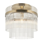 Marietta Flush Ceiling Light In Antique Brass With Glass Rods 119492