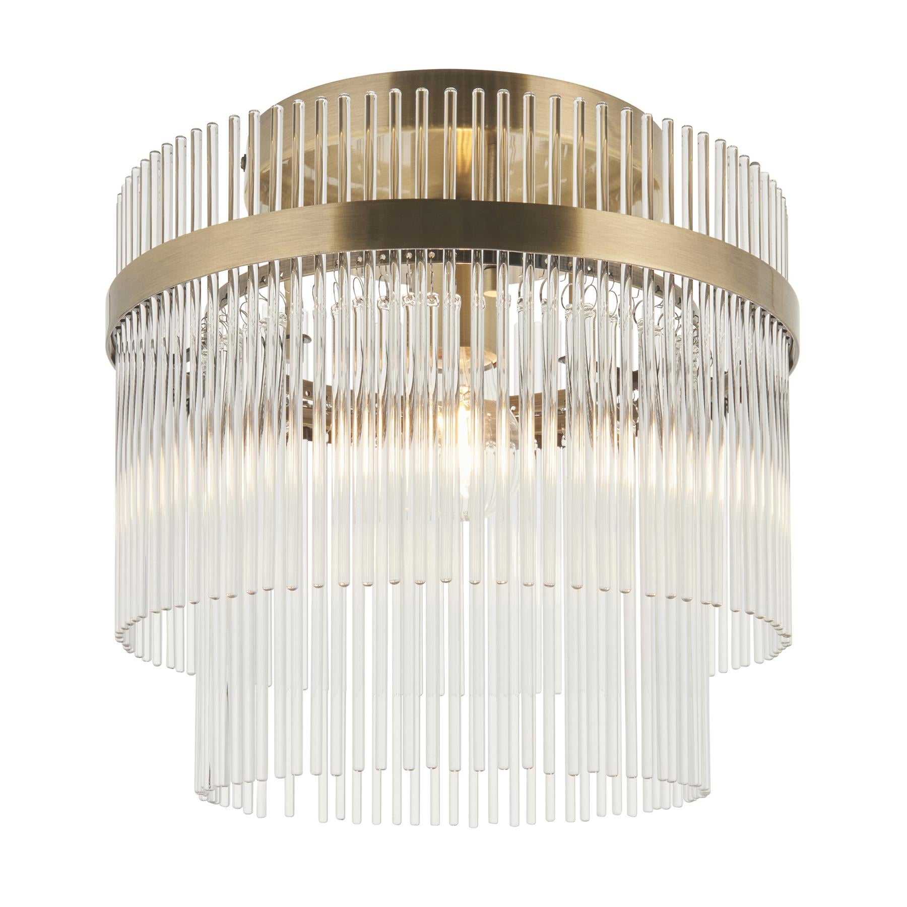 Marietta Flush Ceiling Light In Antique Brass With Glass Rods 119492