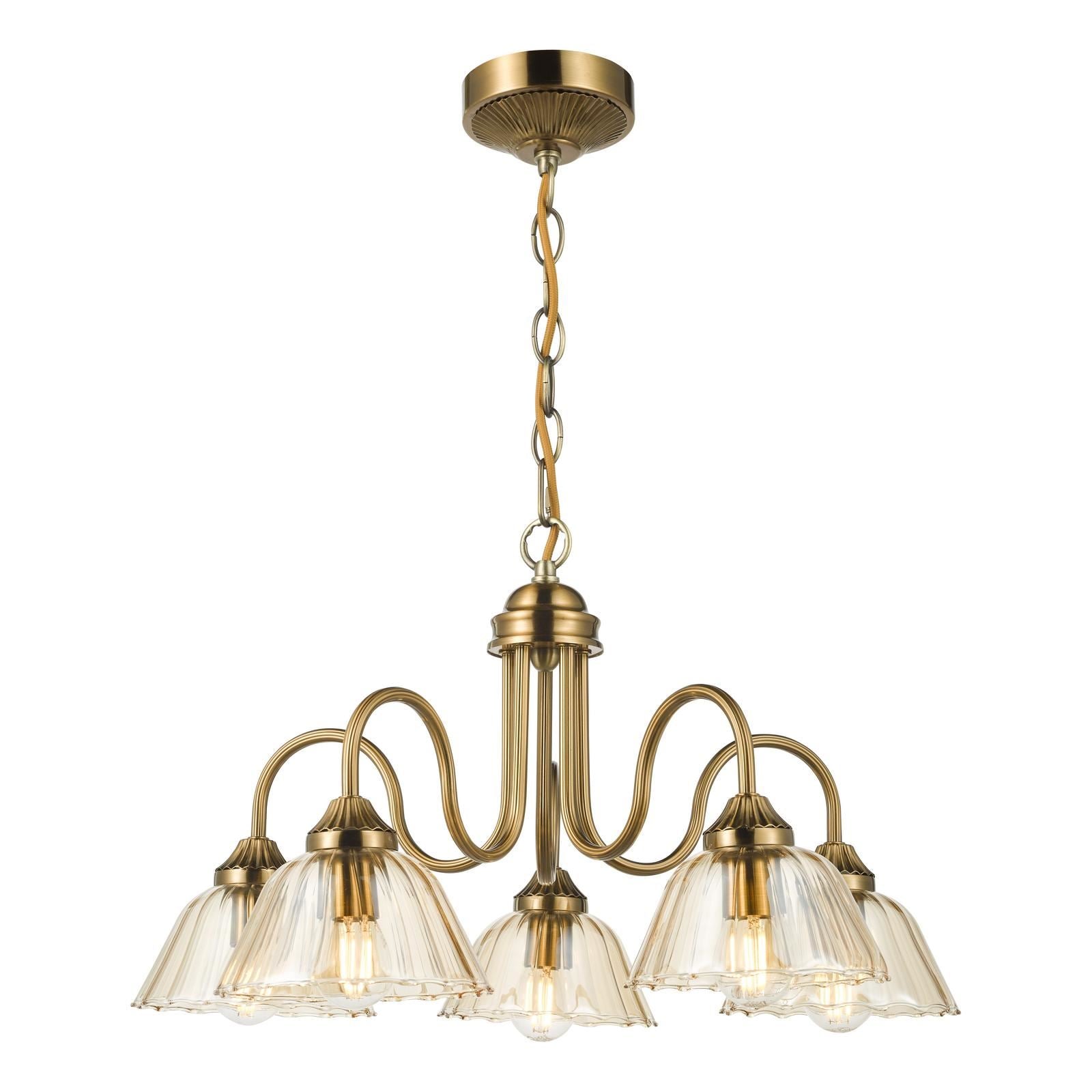 Erika 5 Light Pendant Antique Bronze and Amber Glass ERI0563