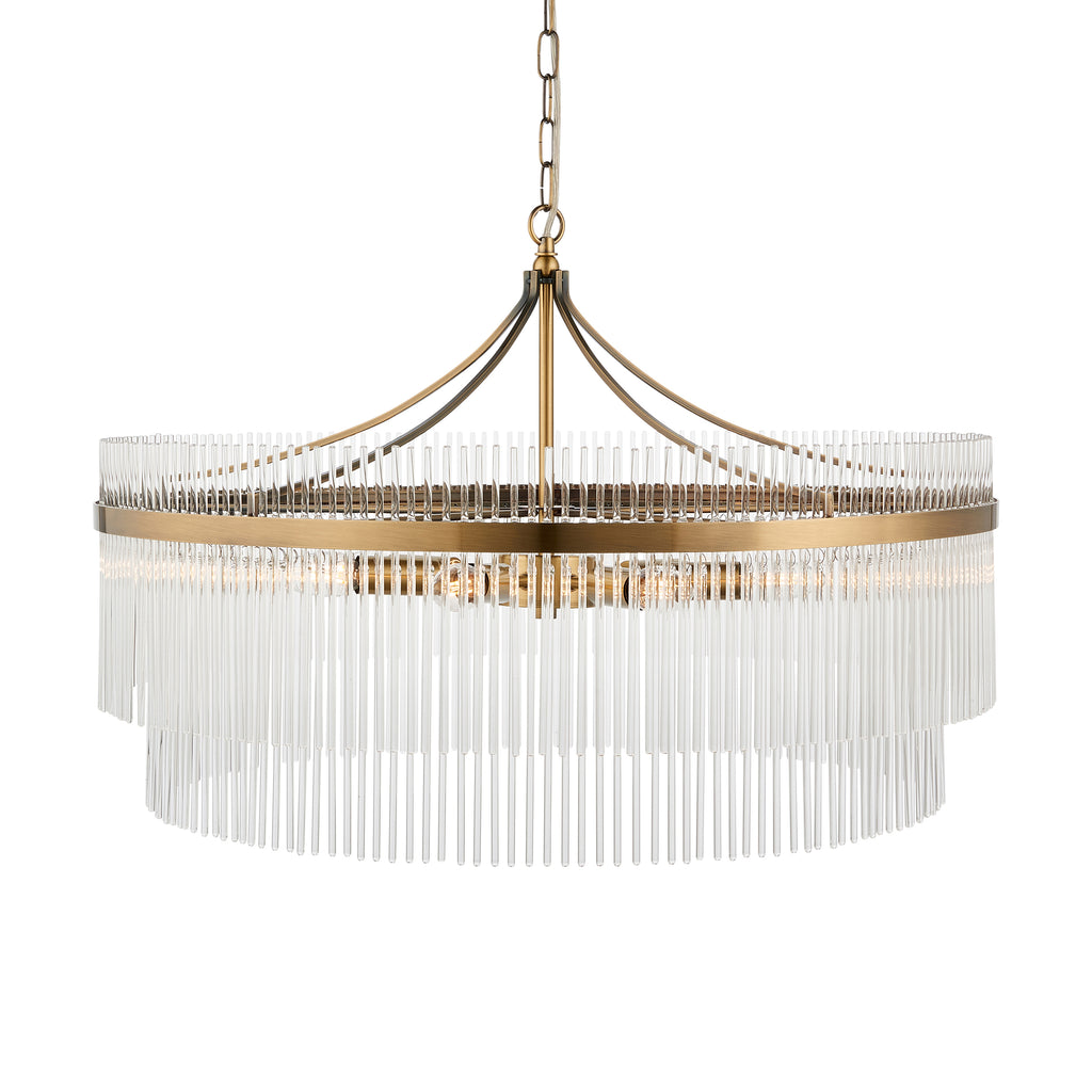 Marietta Grand 7lt Ceiling Pendant Light In Antique Brass With Clear Glass 112574