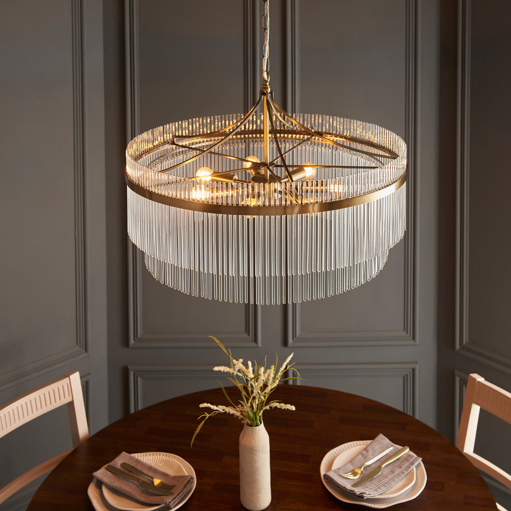 Marietta Grand 7lt Ceiling Pendant Light In Antique Brass With Clear Glass 112574