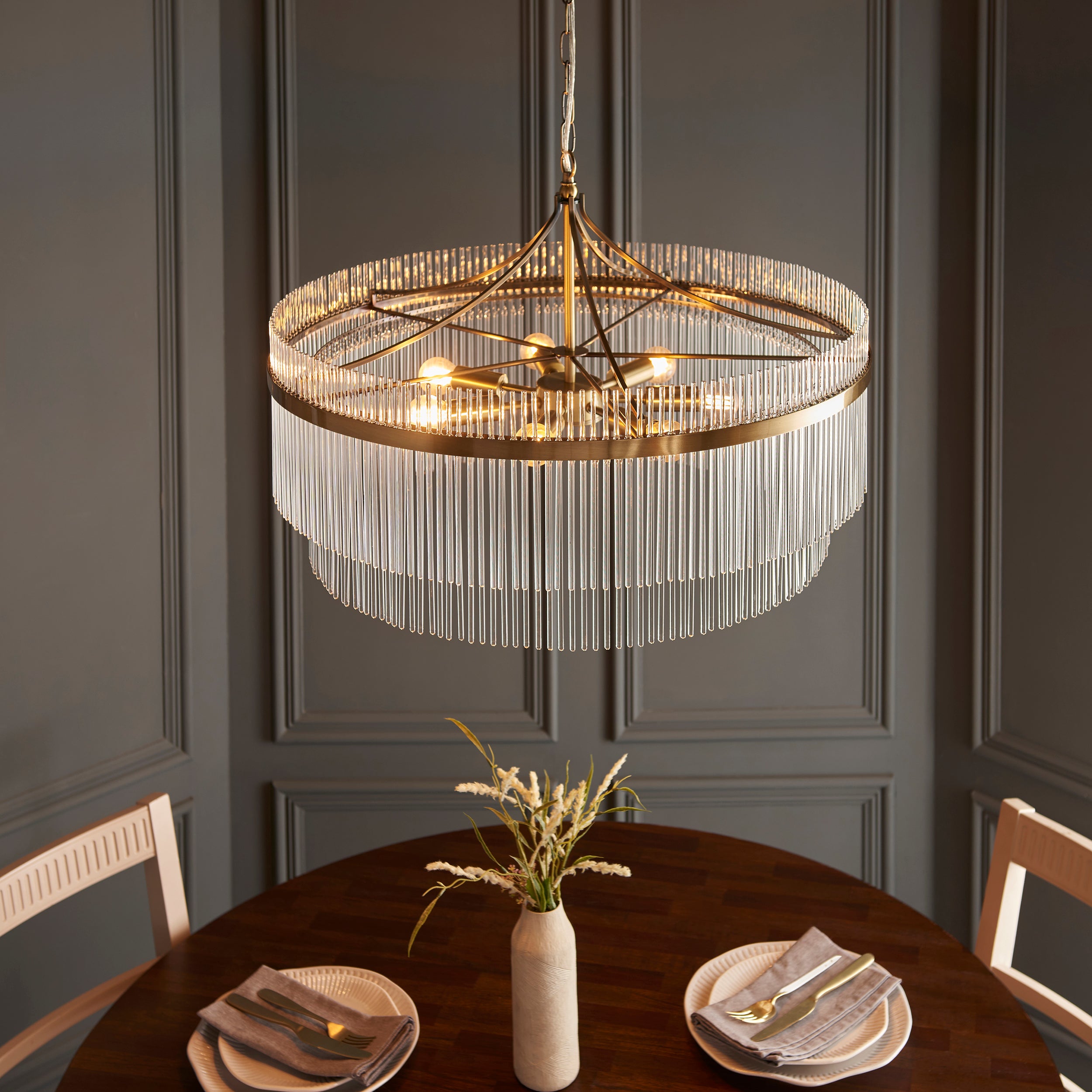 Marietta Grand 7lt Ceiling Pendant Light In Antique Brass With Clear Glass 112574