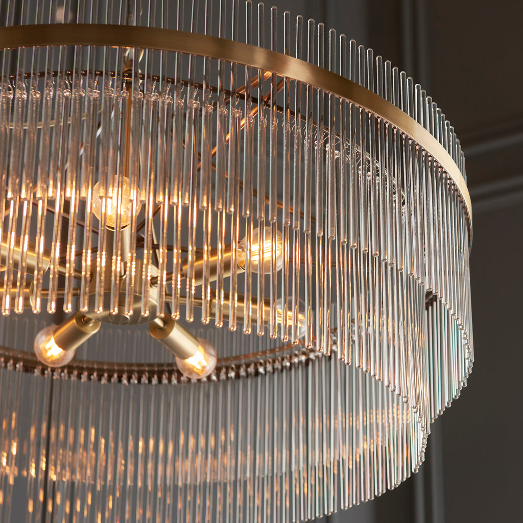 Marietta Grand 7lt Ceiling Pendant Light In Antique Brass With Clear Glass 112574