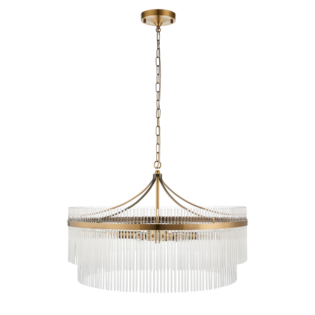Marietta Grand 7lt Ceiling Pendant Light In Antique Brass With Clear Glass 112574