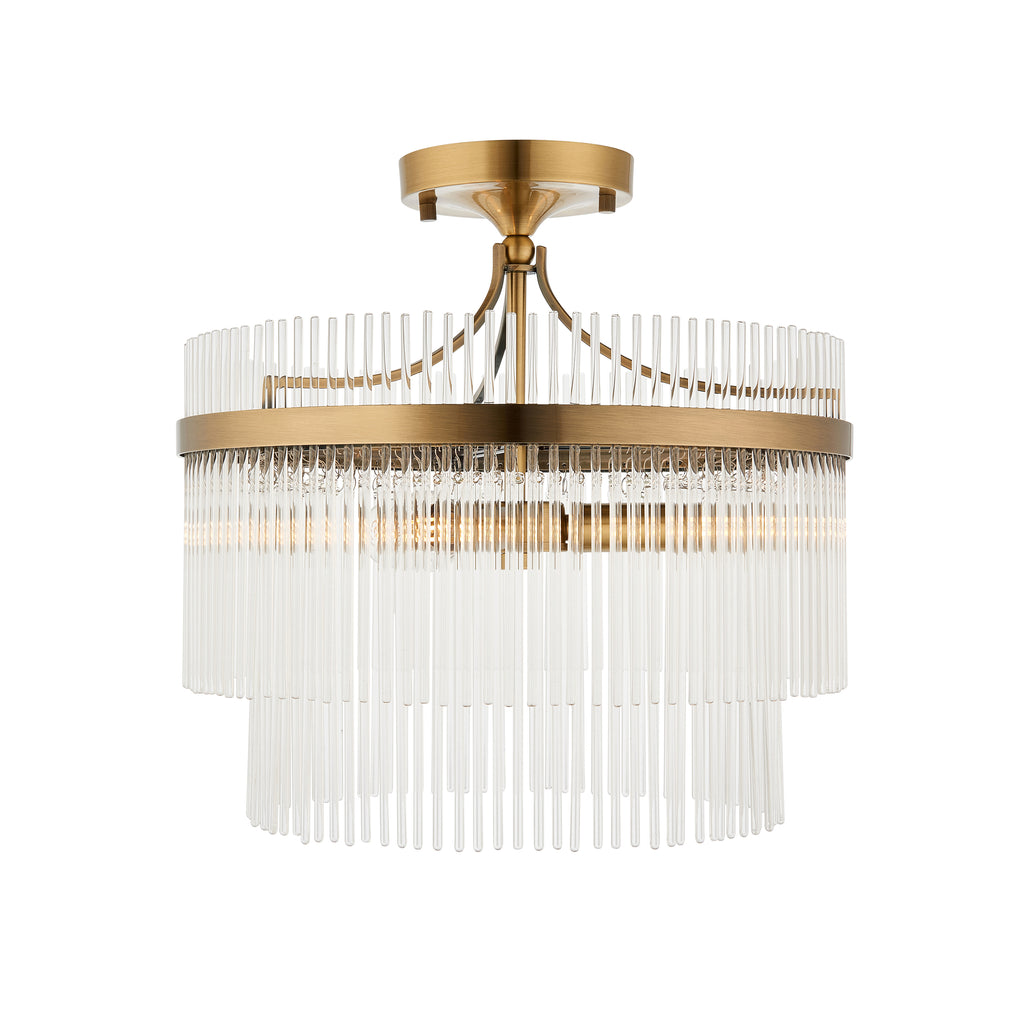 Marietta 3lt Semi Flush Ceiling Light In Antique Brass With Clear Glass 112575