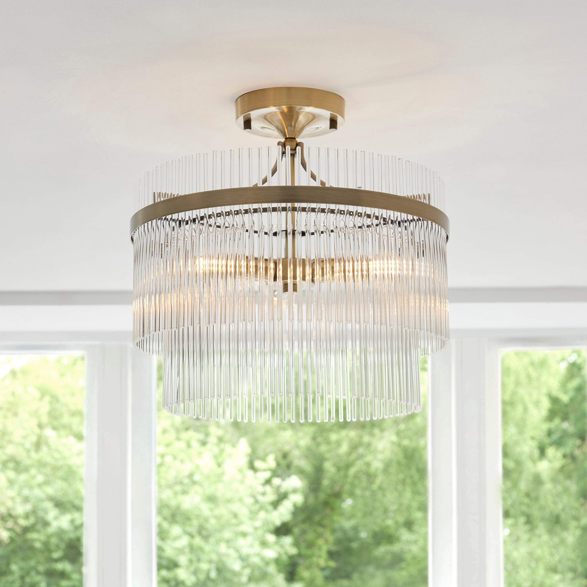 Marietta 3lt Semi Flush Ceiling Light In Antique Brass With Clear Glass 112575