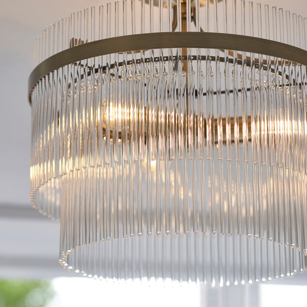 Marietta 3lt Semi Flush Ceiling Light In Antique Brass With Clear Glass 112575
