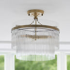 Marietta 3lt Semi Flush Ceiling Light In Antique Brass With Clear Glass 112575