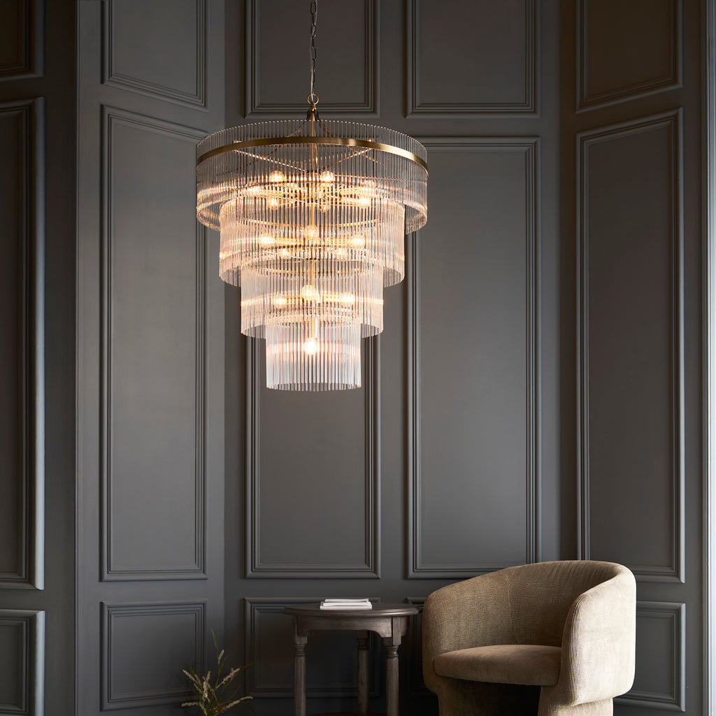 Marietta 16lt  Ceiling Pendant Light In Antique Brass With Clear Glass 112576