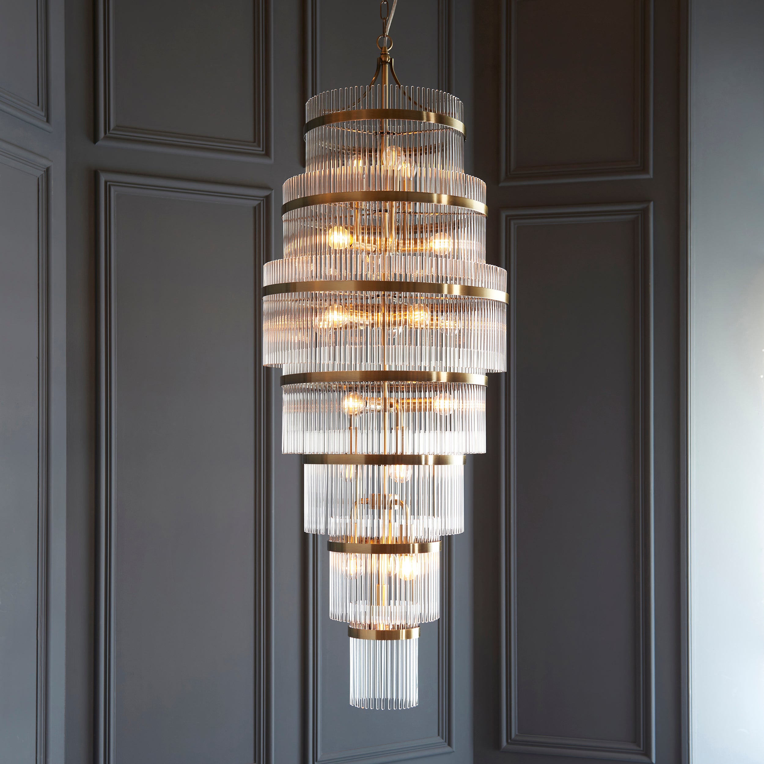 Marietta 112793 Grand 21 Light Tiered Pendant in Antique Brass with Clear Glass