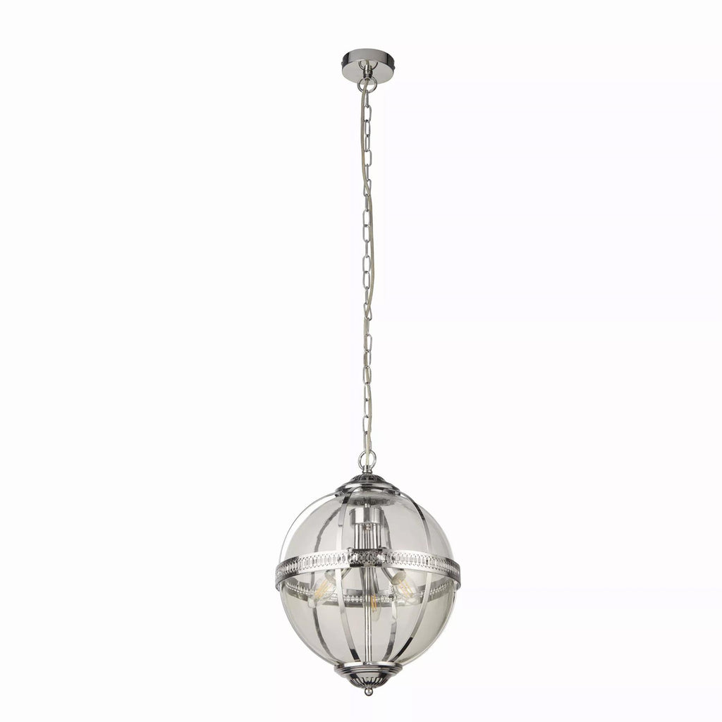 Coronet 3 Light Ceiling Pendant Light In Chrome Finish With Glass Shade 44213-3CC