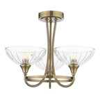 Laura Ashley Wellham 3 Light Semi-Flush Antique Brass and Ribbed Glass LA3756683-Q