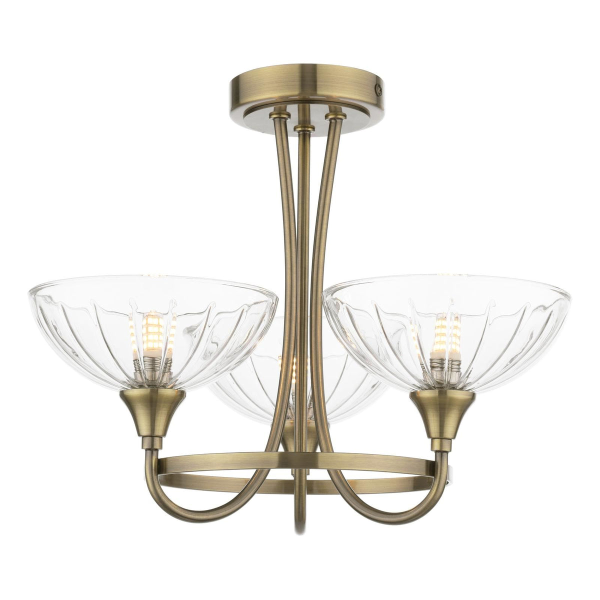 Laura Ashley Wellham 3 Light Semi-Flush Antique Brass and Ribbed Glass LA3756683-Q
