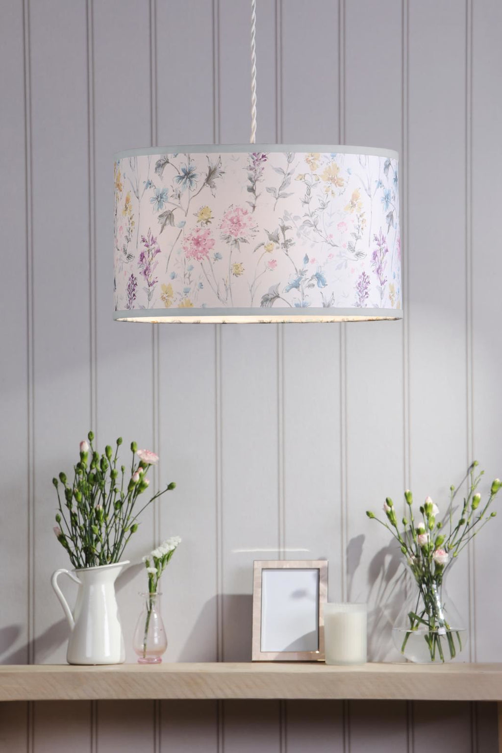 Laura Ashley Wild Meadow Multi Blue Cotton Drum Shade 38cm LA3756682-Q