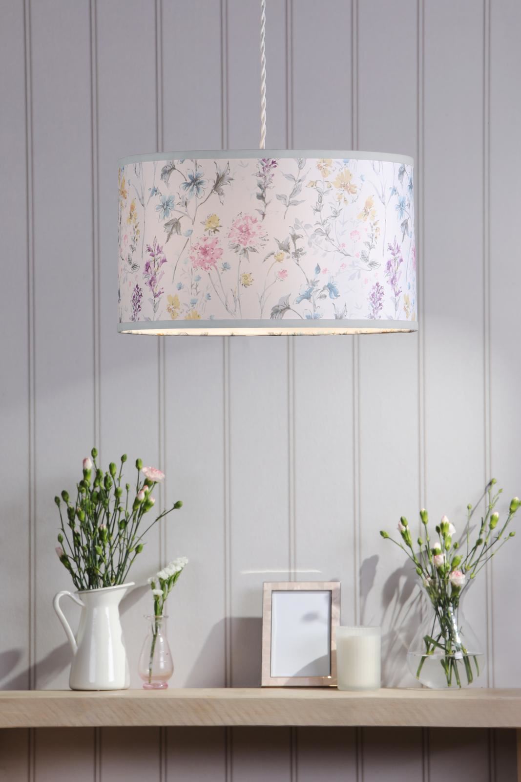 Laura Ashley Wild Meadow Multi Blue Cotton Drum Shade 38cm LA3756682-Q