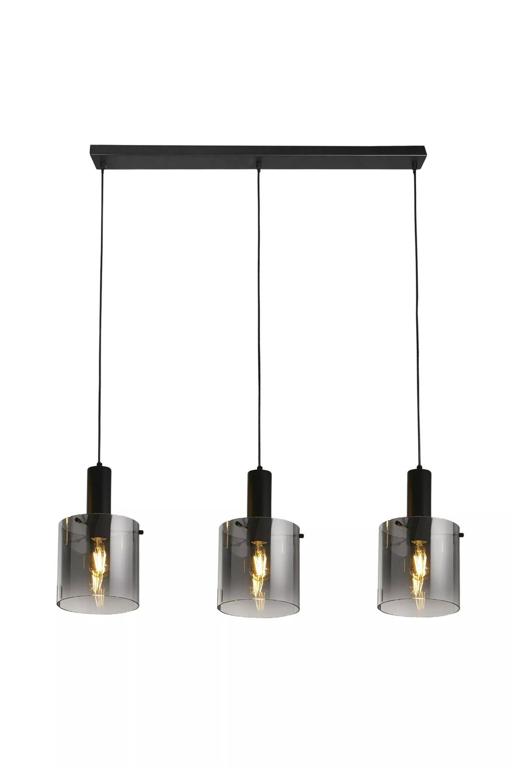 Sweden 3 Light Bar Ceiling Pendant Light In Black Finish With Smoked Ombre Glass Shades 88912-3BK