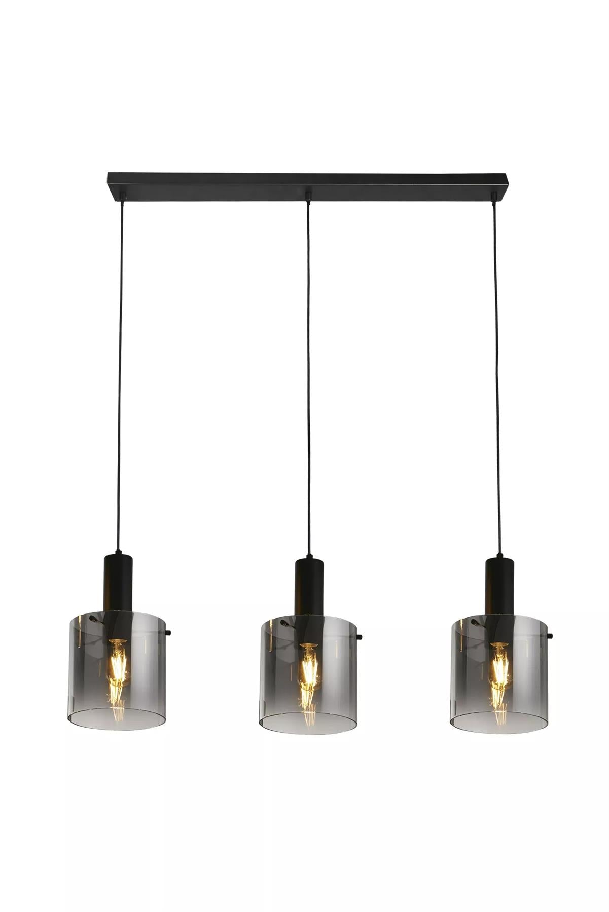 Sweden 3 Light Bar Ceiling Pendant Light In Black Finish With Smoked Ombre Glass Shades 88912-3BK