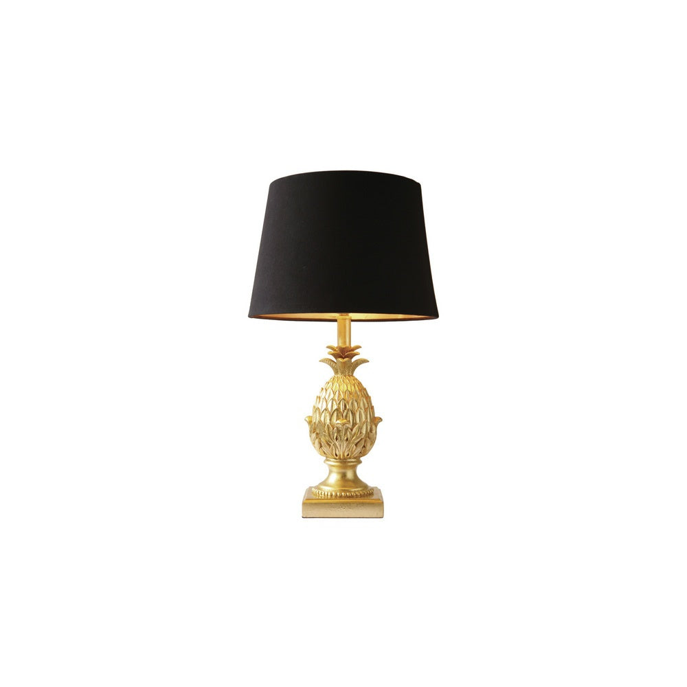 PIN4235 Pineapple Gold Table Lamp With Black Faux Silk Shade