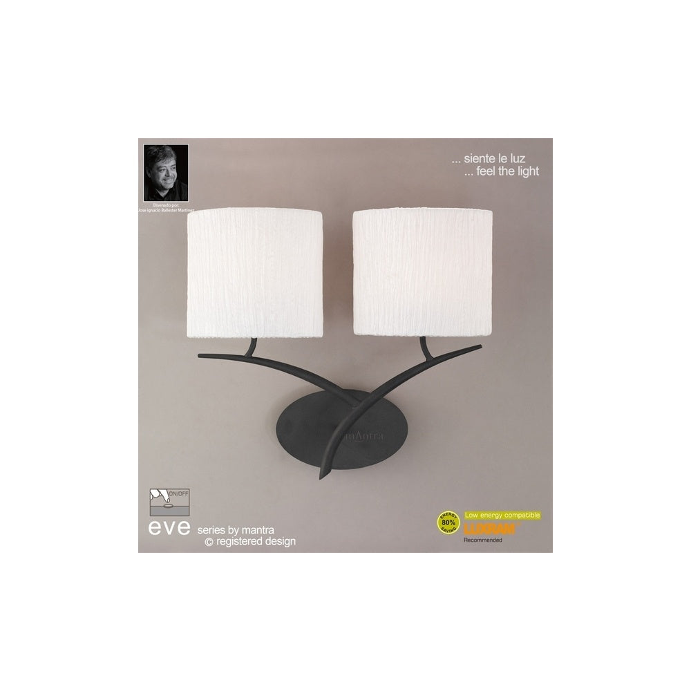 M1155/S Eve 2 Lt Anthracite Switched Wall Lamp With Ivory Shades