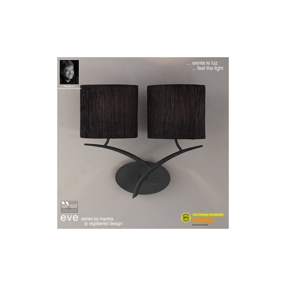 M1155/BS/S Eve 2Lt Anthracite Switched Wall Lamp With Black Shades