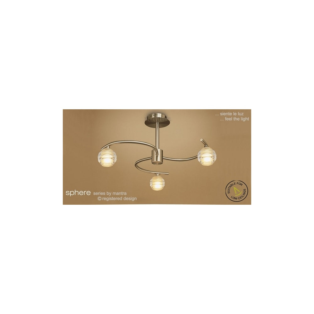 M8011 Sphere Antique Brass 3 Light Semi-Flush Ceiling Light